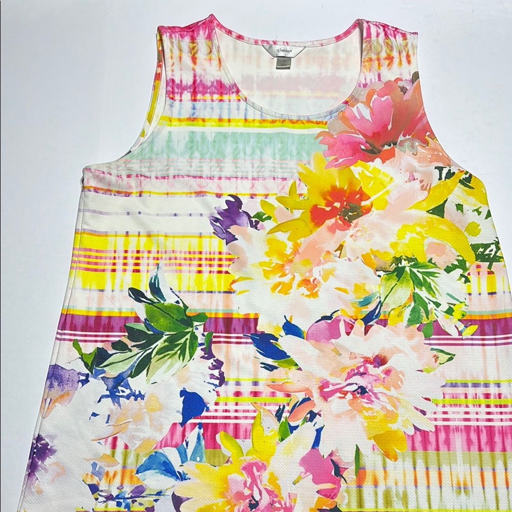 CJ Banks Pink and Yellow Floral Tank Top